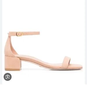 Stuart Weitzman Nude Pink Leather Block Heel Sandals